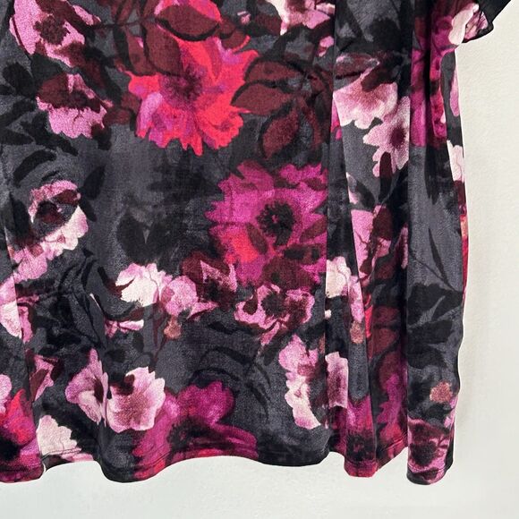 Roz & Ali Velvet Top Size 3x V-Neck Floral Short Sleeve Shirt Jewel Tones - Picture 3 of 8